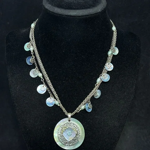 Lia Sophia Triple Strand Silver Tone And Mop Necklace (4269) - Picture 1 of 8